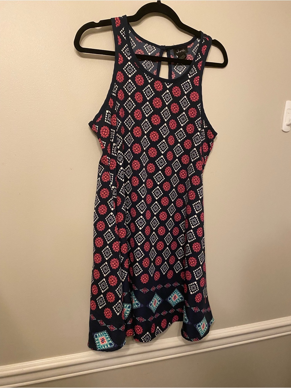 Justify Navy High-Low Tank Dress with Pink Accent Motif